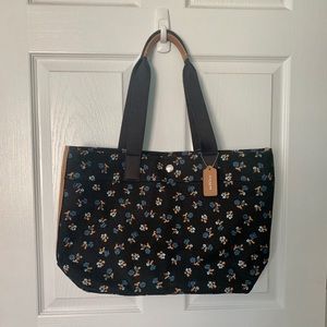 COACH Floral Print Canvas Tote Black Multicolor